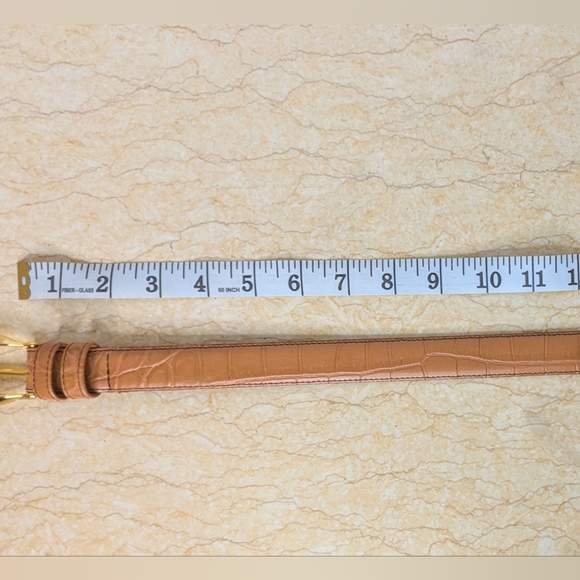 Vintage Lemie Genuine Leather Tan Embossed Gator Italian Belt Gold Tone Buckle - Picture 10 of 14